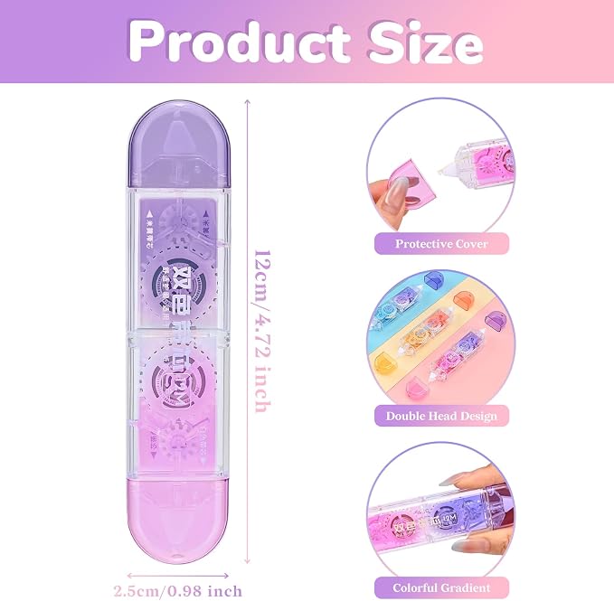Temiary 4 Pcs 2 in 1 White & Beige Correction Tapes Pens, Gradient Color | Quick Dry White Smooth Pull Out Pen for Writing, Cute Tapes Easy to Use for Classroom Office Back to School Supplies