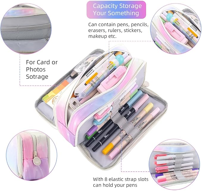 iSuperb Large Pencil Case 3 Compartments Pencil Pouch Big Capacity Pencil Bag for Kids Teen Girls Boys Student School Supplies Oxford Organizer Pen Bag Cosmetic Makeup Pouch