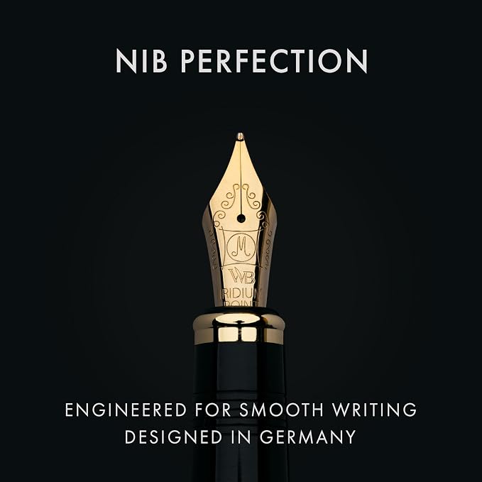 Wordsworth & Black Primori Luxury Fountain Pen Set for Writing, Medium Nib | Black Gold, Gift for Men Women, Metal Body, 18K German Iridium, Calligraphy, Converter + 24 Ink Cartridges, Refillable