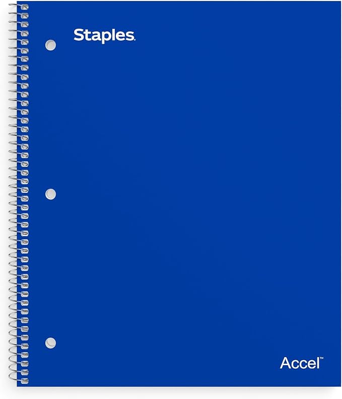 STAPLES Premium 1‑Subject Notebook, 8.5” x 11”, College Ruled, 100 Sheets, Blue, 3‑Pack
