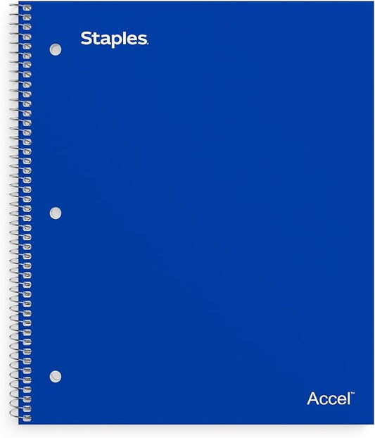 STAPLES Premium 1‑Subject Notebook, 8.5” x 11”, College Ruled, 100 Sheets, Blue, 3‑Pack