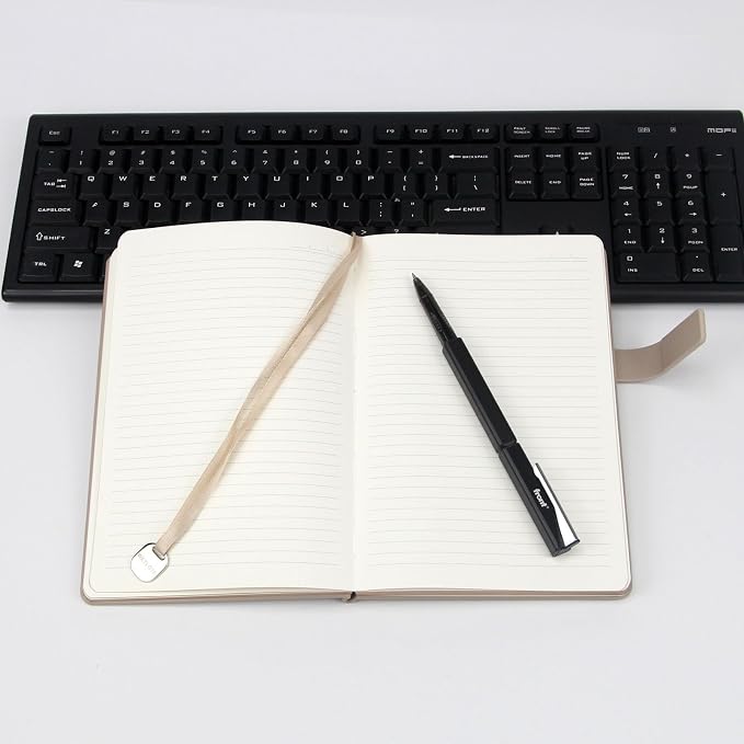 A5 Soft Cover Lined Notebook, Pen Holder & Gold Edges, 180° Lay Flat Journal, Large 5.7 x 8.4 in, Bookmark & Gift Box, Business Notebook for Work, Study, Travel(Light coffee)