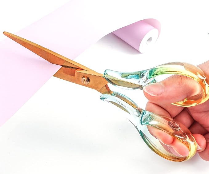 Aesthetic Yellow Transparent Acrylic Scissors, 6.3" Craft Shears with Sharp Stainless Steel Blades for Home Office & School, Cute Stationery Tools for Bullet Journaling, Scrapbooking & Gift Wrapping