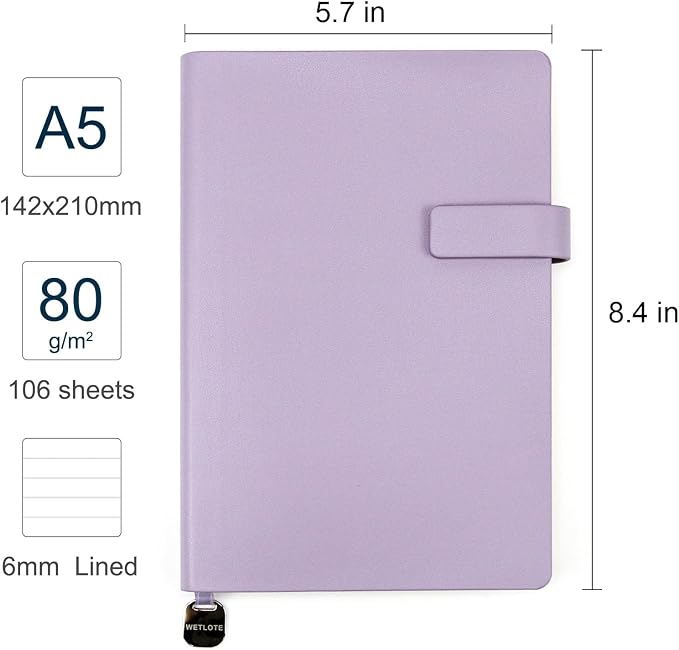 A5 Soft Cover Lined Notebook, Pen Holder & Gold Edges, 180° Lay Flat Journal, Large 5.7 x 8.4 in, Bookmark & Gift Box, Business Notebook for Work, Study, Travel(Light Purple)