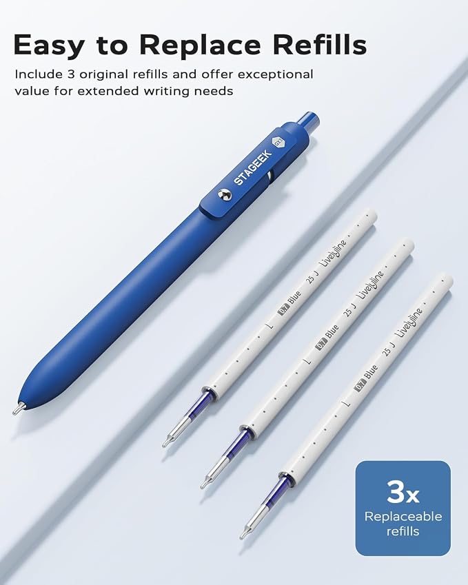 STAGEEK Blue Gel Pens GX3, 6Pcs Quick Dry Blue Ink Pens with 3 Extra Refills, Fine Point Retractable Smooth Writing Pens for Journaling, Office, Note Taking, School Supplies, Nurse Aesthetic(Blue)