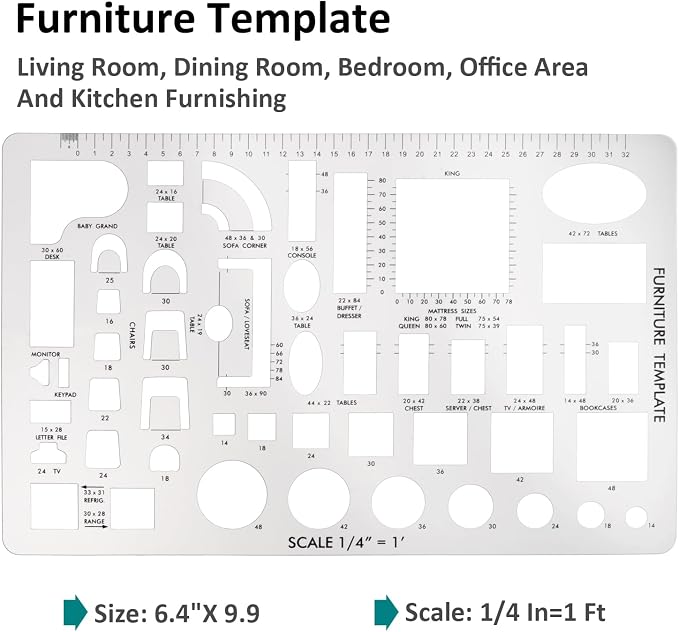 Drafting Tools and Ruler Shapes for Architecture - Set of 3 for House Plan Furniture Kitchen, Building, Interior Design