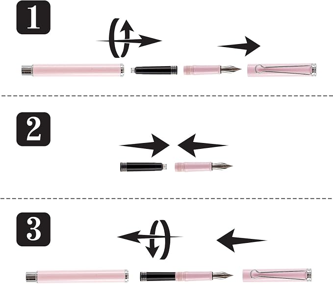 AIHAO Refillable Fountain Pen, Fine Point, Metal Fountain Pen with Gift Box, Black Ink, 2 Ink Cartridges in one Set, Pearl Pink
