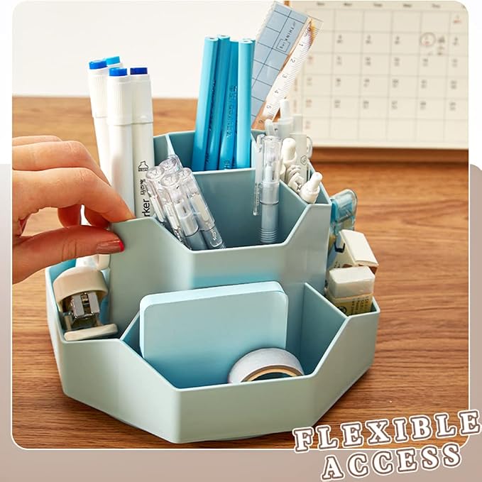 Rotating Art Supply Storage Organizer,Pencil Holder with 9 Compartment, Pen Storage Organizer, for Kids Art Desk, Homeschool Supplies, Home Office Desktop Organizer(Blue)