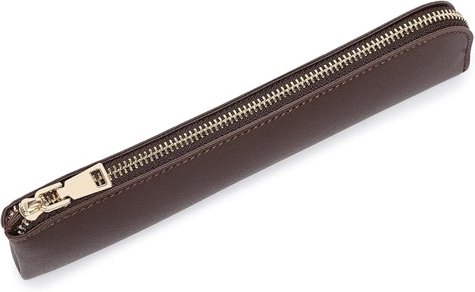 Slim Pencil Case Small Pencil Pouch Pen Case (Dark Brown/FL)