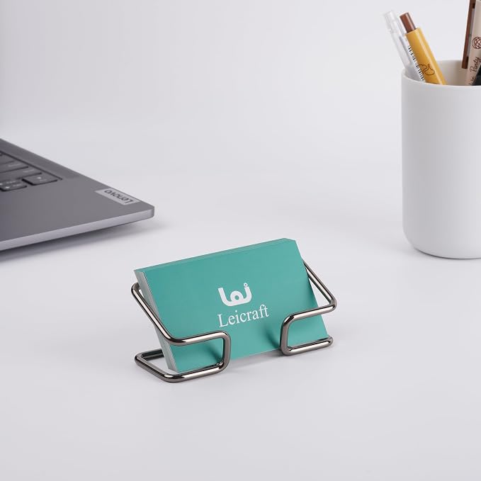Business Card Holder for Desk, Cute Metal Card Organizers and Office Desk Accessories for Men and Women (Black)