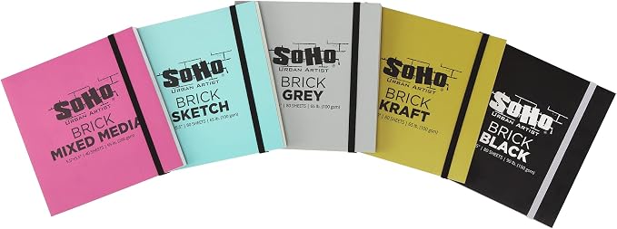 SoHo Urban Artist Brick Sketchbook Journals for Sketching, Drawing, Colored Pencils, Graphite, and More - Black 5.5"x5.5" (150 GSM, 80 Sheets) - 2 Pack