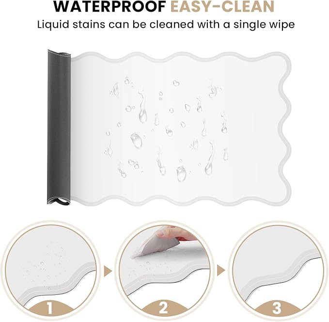 Leather Desk Mat, XXL Large 31.4x15.7in Scalloped Gaming Mouse pad，Non-Slip Rubber Base Keyboard Pad Mousepad for Laptop Computer Game Home Office，Waterproof and Oilproof Desktop Mat I White