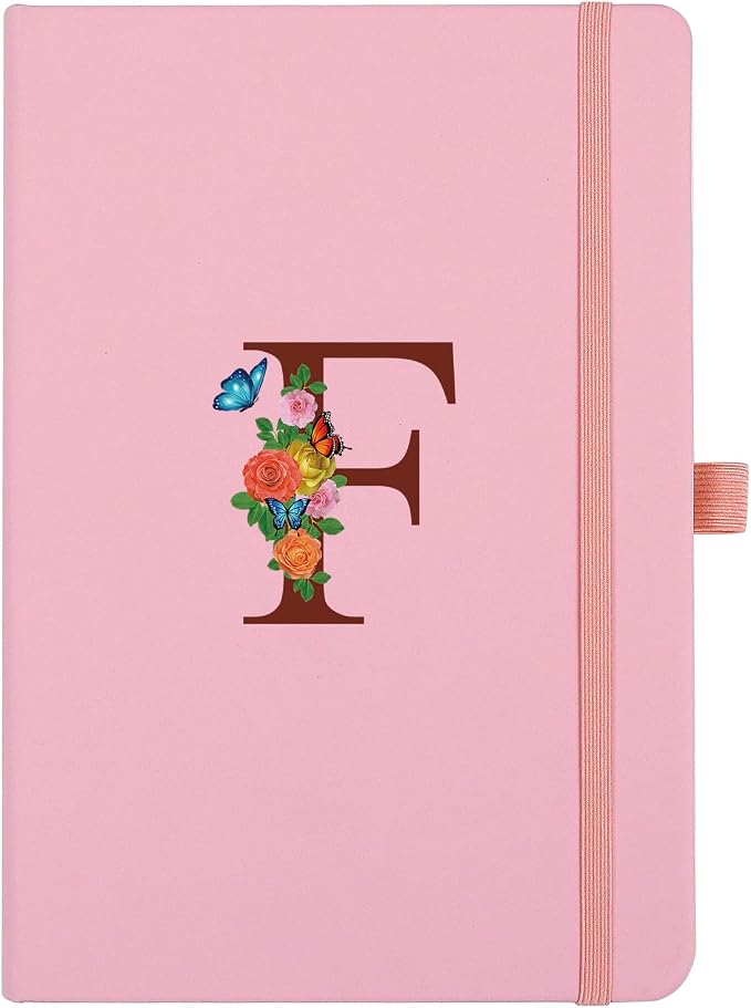 Pink Notebook for Women, 5.7"X8.3" A5 Journal Notebook with Letter F, Dual-Sided Writing Notebook with Dividers, Cute Leather Journal for Work, Business, School, Meetings, Travelers, Small Notebook