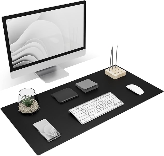 K KNODEL Large Desk Protector Mat, Leather Desk Pad (31.5"x15.7", Black) | Non-Slip Desk Mat, Desk Pads and Blotters, Desktop Mat, Desk Protector and Cover, Office Computer, Laptop and Keyboard Mat