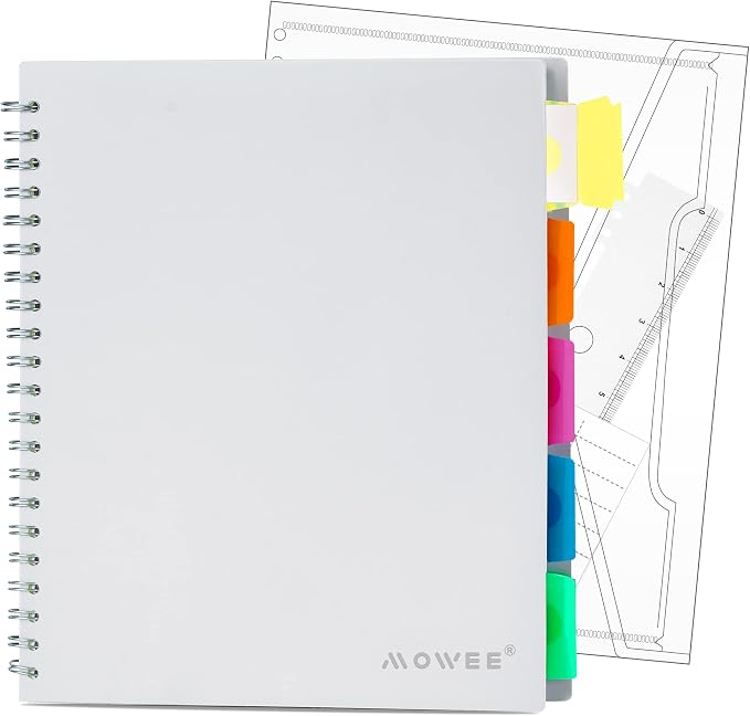 5 Subject Notebook - Spiral Notebook, College Ruled Notebook With Dividers Pocket, Tabs, 11" Ruler, 200 Pages, for Writing Journal, Home & Office, School Supplies, 8.5''x11'' Lily White | 200 Pages, 11" Ruler, 8.5"x11" Lily White, Pocket Dividers with ...