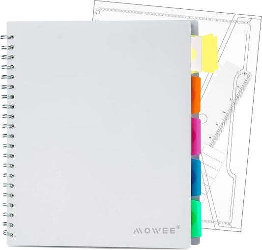 5 Subject Notebook - Spiral Notebook, College Ruled Notebook With Dividers Pocket, Tabs, 11" Ruler, 200 Pages, for Writing Journal, Home & Office, School Supplies, 8.5''x11'' Lily White | 200 Pages, 11" Ruler, 8.5"x11" Lily White, Pocket Dividers with ...