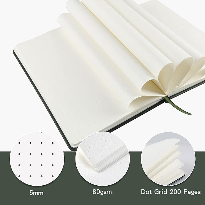 Journal notebook (A5-Dotted, Dark Green),192 Pages, Medium 5.7X8.3 inches - 80 gsm Thick Paper, Hardcover