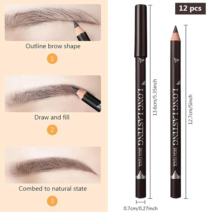 12Pcs Eyebrow Pencils for Women, Wooden Hard-Core Dark Brown Eyebrow and Eyeliner Pencil, Long Lasting Waterproof and Sweat-Proof,Beginner Makeup Brow Pencil,Create a Natural Eye Brow Makeup