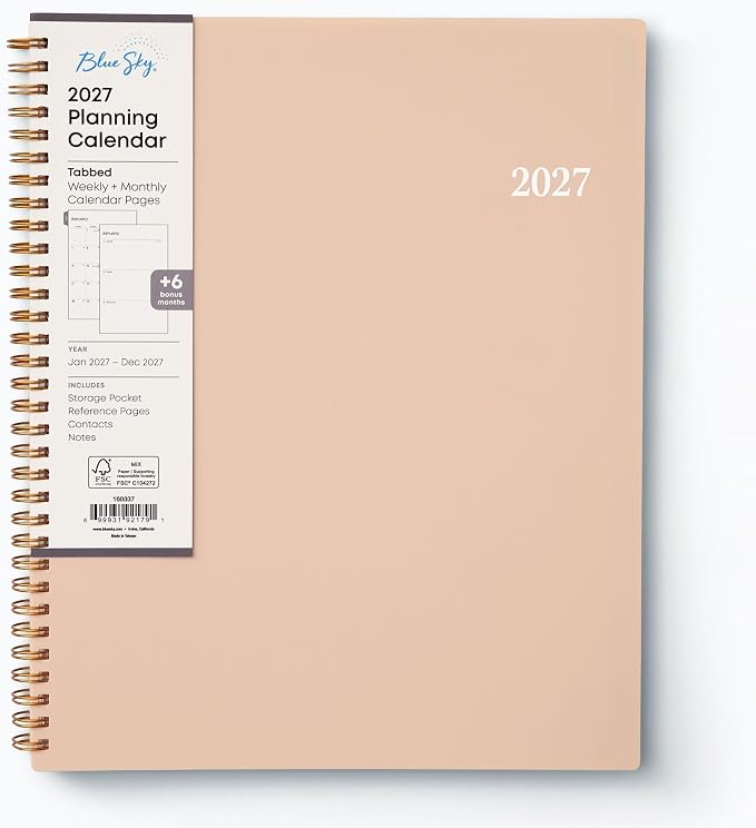 Blue Sky 2027 Weekly & Monthly Planner, 8.5"x11", Enterprise Blush Pink | January 2027 - December 2027, Flexible Cover, Durable Twin Wire Binding, Laminated Tabs, Storage Pocket