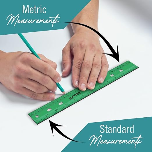 EXTRIC Ruler 12 Inch Clear Plastic Rulers 10 PK Classroom Set Metric Inch | Use: Classrooms, Offices, Home, Art Projects, Measurement Scale: Inch & Metric, Features: Lightweight, Smooth Edges
