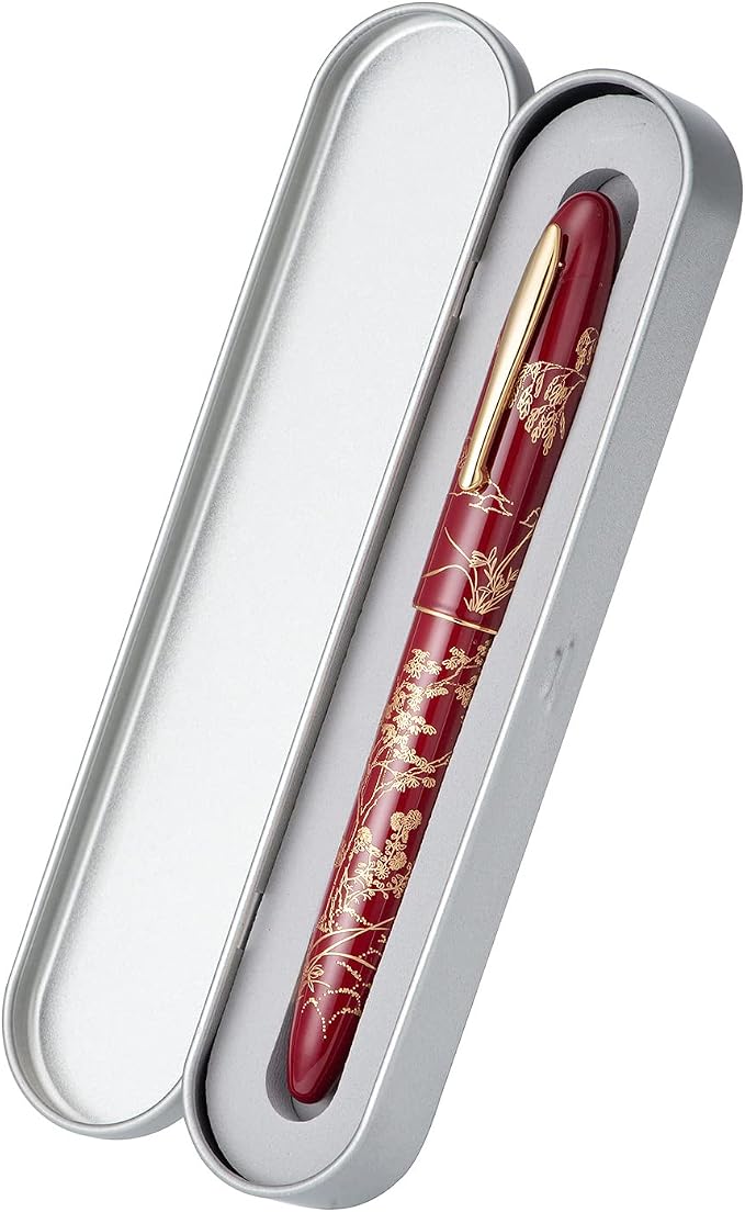 HONG DIAN N23 Red Rabbit Fountain Pen, Long Blade Medium Nib Gold Trim, New Year Lucky Rabbit Carving Design, Smooth Writing Pen with Converter and Metal Pen Box Set