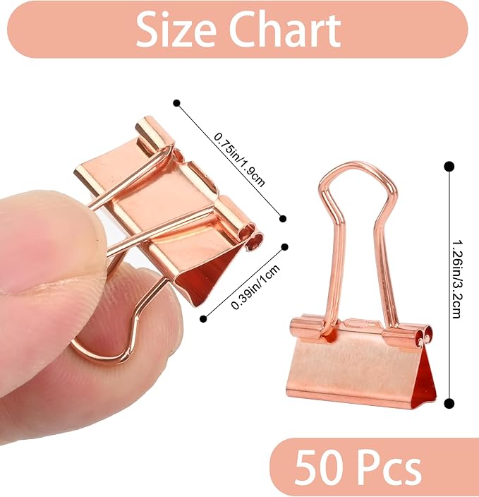 Binder Clips, 50 Pack, 0.75 in Small Paper Clips for Office,（Rose Gold）