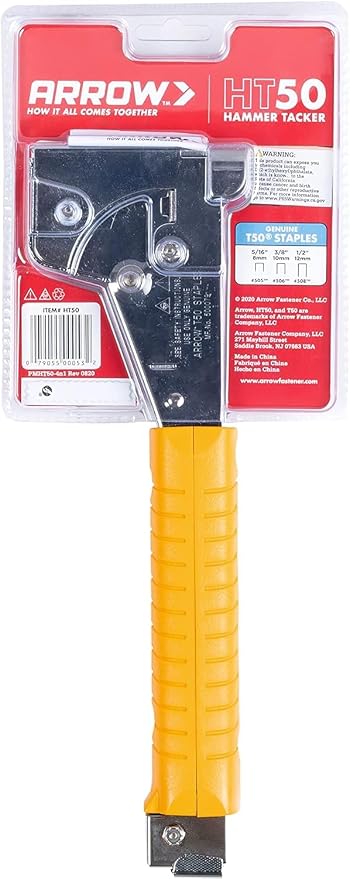 Arrow HT50 Heavy Duty Hammer Tacker, Chromed-Steel Manual Stapler with Sure-Grip Handle, Dual-Capacity Rear-Load Magazine, Fits 5/16”, 3/8", or 1/2" Staples (Pack of 4)