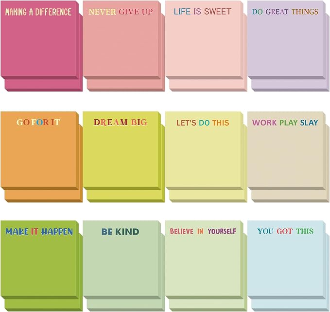 Yinder 24 Pcs Inspirational Sticky Notes, Back to School Supplies, Cute Motivational Sticky Notes Pad Employee Appreciation Gifts Bulk for Teacher Coworker Office 3 x 3'' (Motivational,Macaroon)