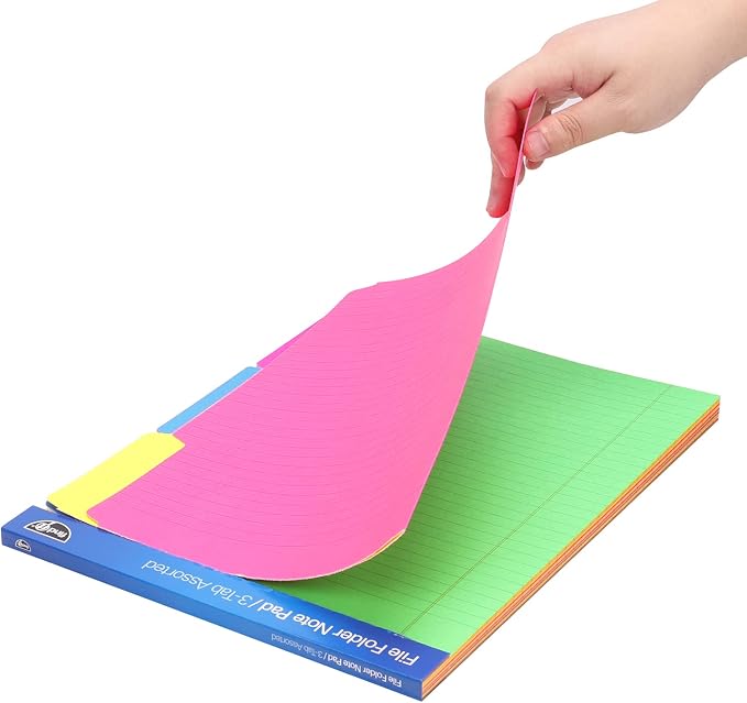 Find It File Folder Notepad - Pack of 12-9.5 x 12.5 Inch Notebook Organizer Folders for Filing, Document, and Clipboard Organization - Assorted Neon Colors | Wide-ruled clipboard-style pages, tear-out perforated sheets, great for office, home, and scho...