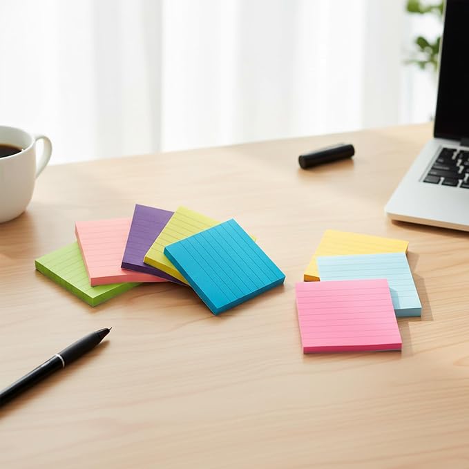 Lined Sticky Notes Pop Up Sticky Notes with Lines 8 Pads 8 Colors 3x3 100 Sheets Large Self-Stick Lined Stickies College Ruled Note Pads Teacher Back to School Supplies and Oﬃce Products