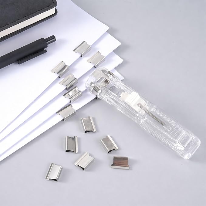 51 Pcs Portable Binder Clip Stapler Kit, Includes 50 Reusable Silver Clips, Push Clips for Paper Home School Desk Office Supplies