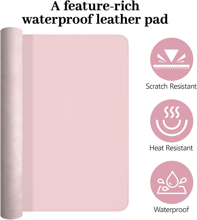 Pink Leather Desk Mat Large Mouse Pad, Waterproof Desk Pad for Keyboard and Mouse, Non-Slip Computer Desk Protector, Smooth Mouse Movement Desk Mat for Home and Office(31.5"×15.7")