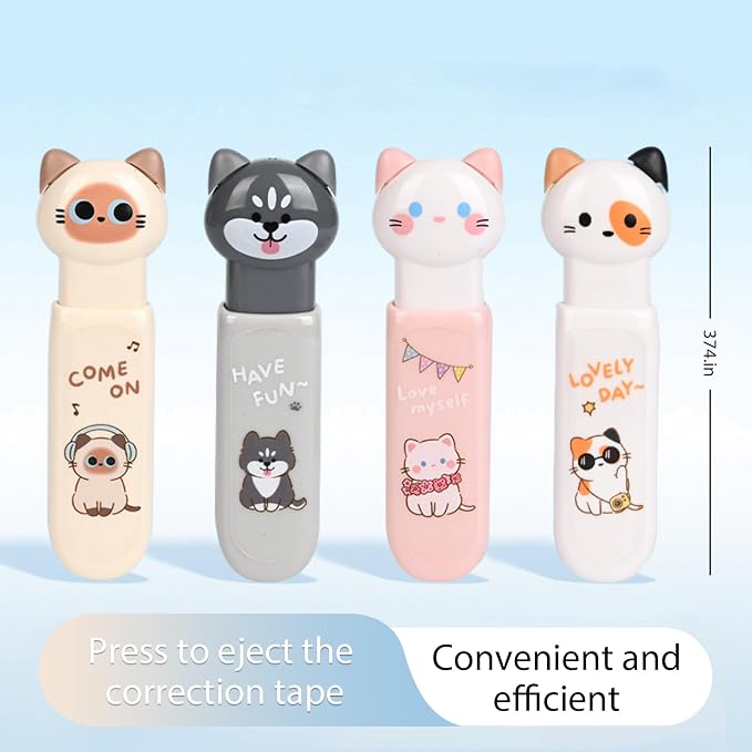 Correction Tape, Mini Retractable Correction Tape Pen, with Aesthetic Cute Cat Applicator,for Back To School Office Supplies.