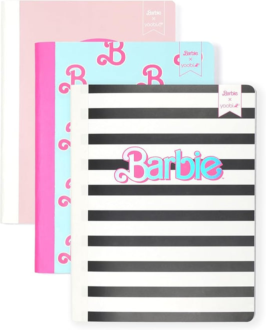 Yoobi Barbie X College Ruled Composition Notebook Set – 3-Pack of Kids 1 Subject Notebooks, Allover Print Designs – 100 Sheets Each, For School, Office & Home – 9.75” x 7.5”