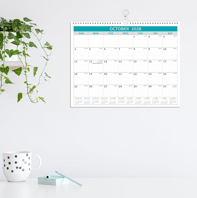 Lemome Calendar 2026-2027 Office Home Planning & Organizing, July 2026 to December 2027, Thick Paper, Julian Date, Large Monthly Wall Hanging Spiral Planner for Family and Work - Green 11.5" x 14.6"