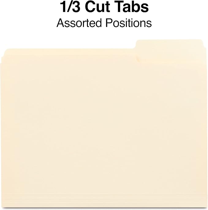 Staples File Folder, Letter Size, Manila, 1/3‑Cut Tab, Durable Paper Stock, 200/Carton