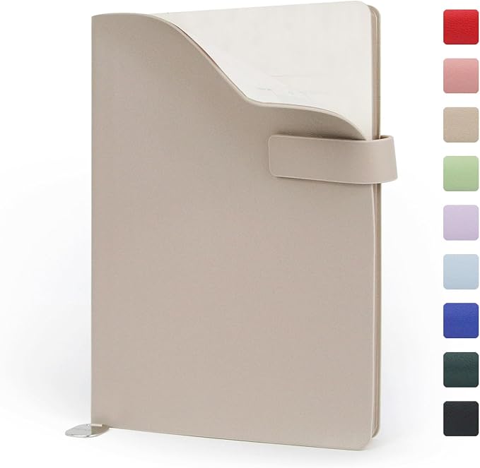 A5 Soft Cover Lined Notebook, Pen Holder & Gold Edges, 180° Lay Flat Journal, Large 5.7 x 8.4 in, Bookmark & Gift Box, Business Notebook for Work, Study, Travel(Light coffee)