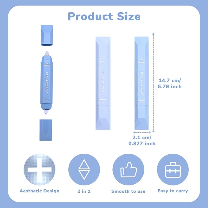 Temiary 4 Pcs 2 in 1 White Correction Tape and Double Sided Roller Set, Aesthetic Smooth Pull Out Tapes with Adhesive Glue Tape Roller Runner for School Office Supplies (Blue)