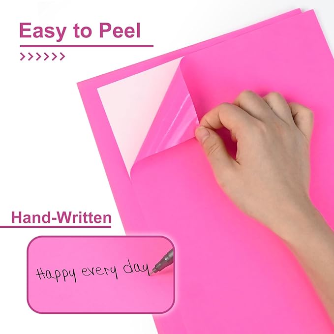 L LIKED 30 Fluorescent Pink Full-Sheet Labels, 8-1/2" x 11" Neon Colored Self Adhesive Labels for Laser & Inkjet Printers - 30 Sheets