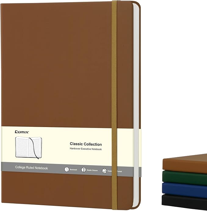 Comix B5 Lined Journal Notebooks, 208 Pages, 6.9 x 9.8 Inches, Brown, Hardcover Journaling Notebooks for Men & Women- Fits for Office, Business, School, Notes Taking & Writing