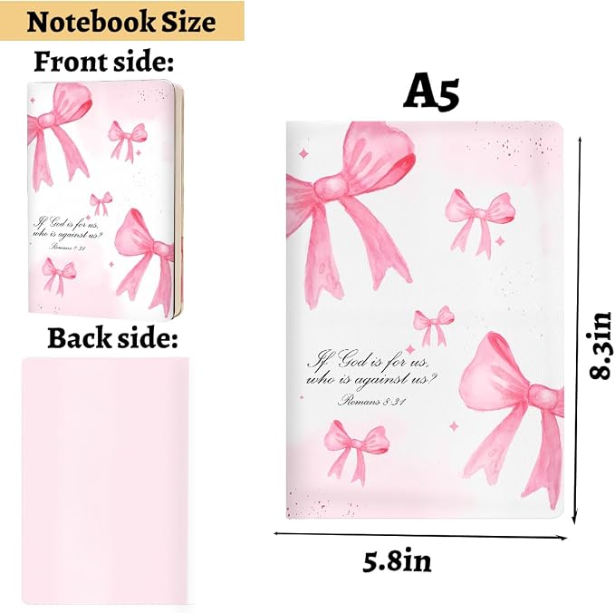 Bow Bible Verse Hard Shell Journal Notebook 200 Sheets 02 (5.8 x 8.3) | Bible Gifts for Women, College Ruled Notebook, Inspirational Notebooks, Journals for Writing Planner Note Taking