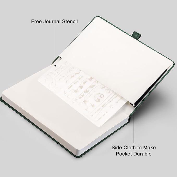 AHGXG Dotted Journal Notebook, 192 Pages, A5 Medium Size (5.7'' x 8.3'') | Leather Hardcover, 100 GSM Thick Paper, for Journaling, Planning, Tracking (Dark green)