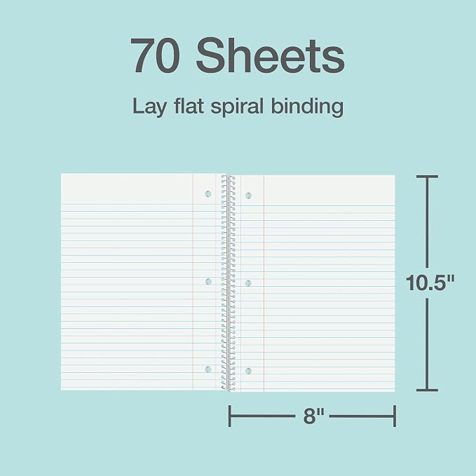 Oxford Spiral Notebooks, 3 Pack, College Ruled, 70 Sheets, Earthtone Covers | 3 hole punched to fit any binder. Perforated sheets tear out easily. Color coded covers. One notebook per subject.