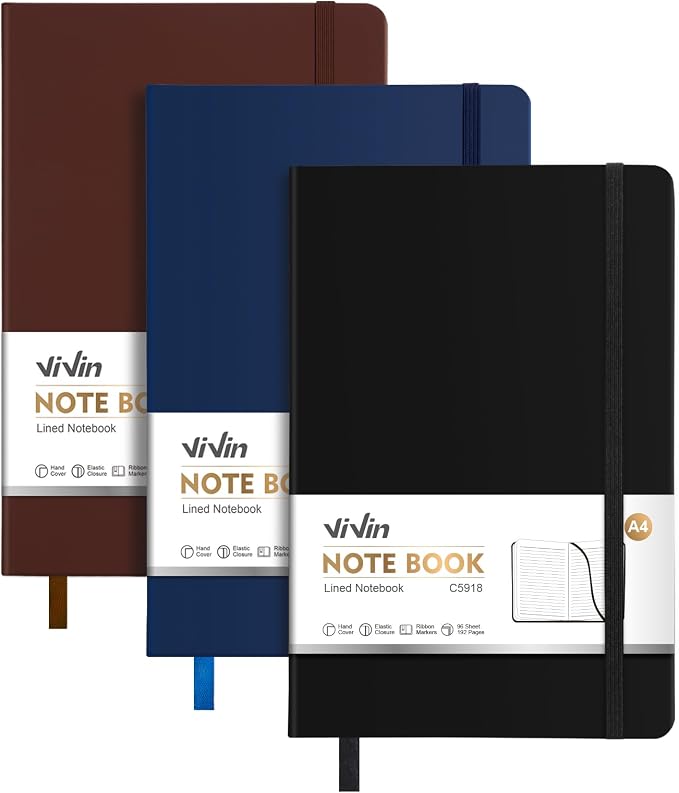 ViVin A4 College Ruled Notebook for Work, 8.5" x 11" Leather Hardcover Journal,192 Pages Professional Lined Notebook for Office & Business