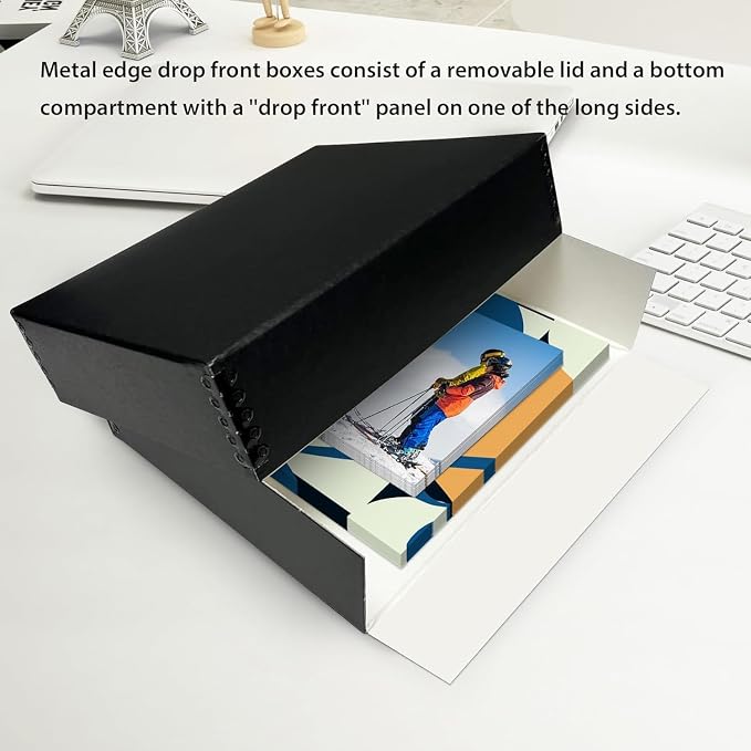 Lineco Museum Archival Storage Box, Drop Front, 11.75x15.25x3 in, Black | Acid-Free with Metal Edge, Preserves Picture Longevity, Organize Photos, Newspapers, Prints, Documents, Crafts, DIY