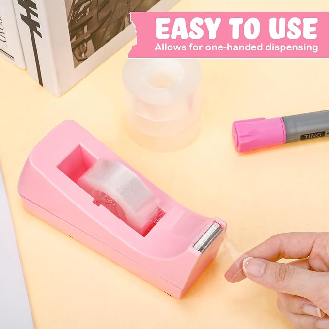 6 Pack Desktop Tape Dispensers Non Skid Base for Office Home School (Tape Not Included) (Pink)