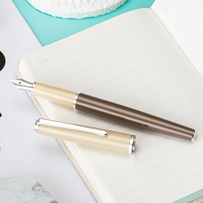 Hongdian 920S Fountain Pen Brown Metal Pen, Iridium M Nib Classic Pen with Ink Converter