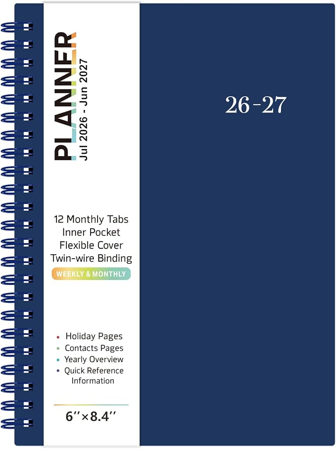 2026-2027 Planner - Planner 2026-2027, July 2026 - June 2027, 6" x 8.4" | Flexible PP Cover, A5 Thick Paper, Twin-Wire Binding, 26-27 Planner Weekly and Monthly for Office, School Planning- Blue