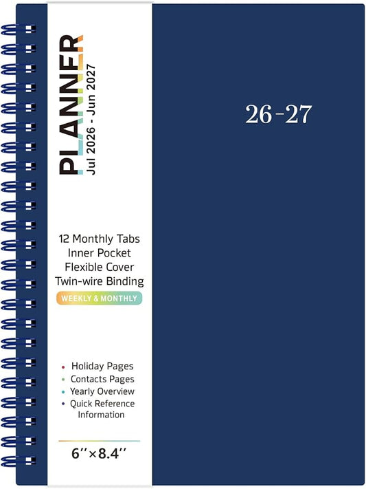 2026-2027 Planner - Planner 2026-2027, July 2026 - June 2027, 6" x 8.4" | Flexible PP Cover, A5 Thick Paper, Twin-Wire Binding, 26-27 Planner Weekly and Monthly for Office, School Planning- Blue