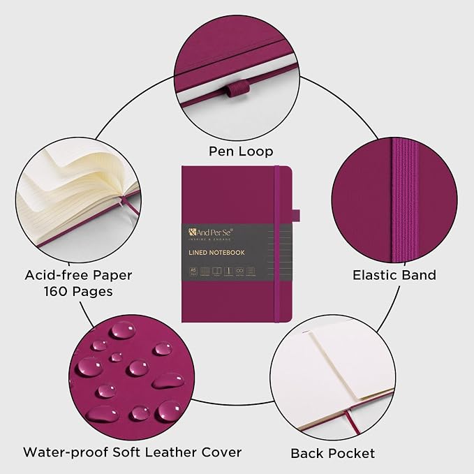 &And Per Se Lined Journal Notebook, 160 Pages, A5 5.7 x 8 inches College Ruled Thick Paper Notebook Journals for Writing, Hardcover Notebooks for Women Men Office School (1 Pack, Mulberry Purple)